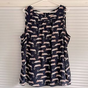Navy with Leopards slightly sheer Dressy Tank Top from Loft in XL.